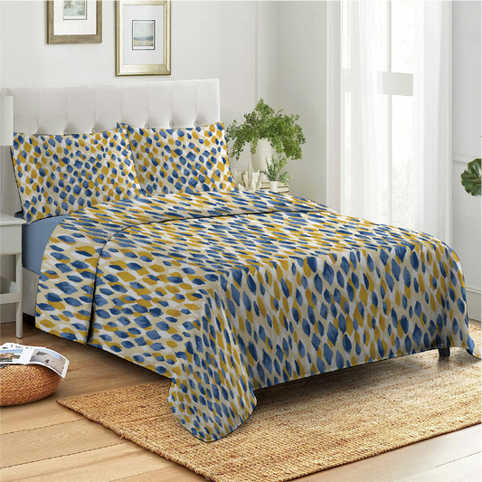 3 Piece - Leopard Patterned Blue Printed Bed Sheet Set - 2088