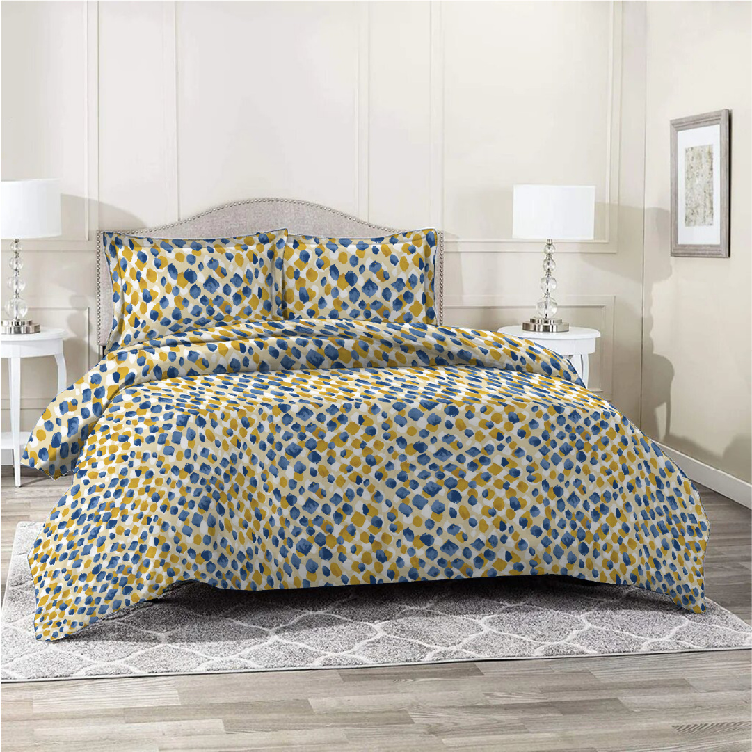 3 Piece - Leopard Patterned Blue Printed Bed Sheet Set - 2088