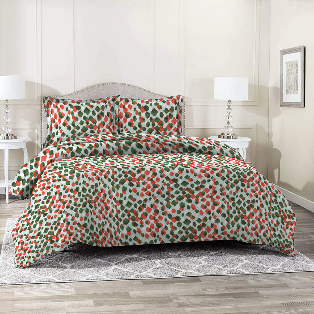 6 Piece - Leopard Patterned Green Printed Duvet Cover Set