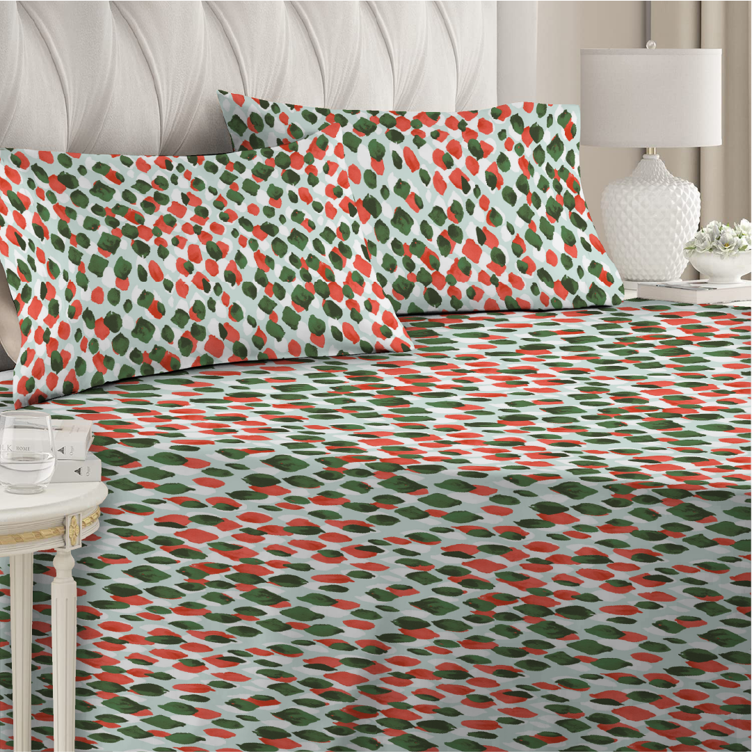 6 Piece - Leopard Patterned Green Printed Duvet Cover Set