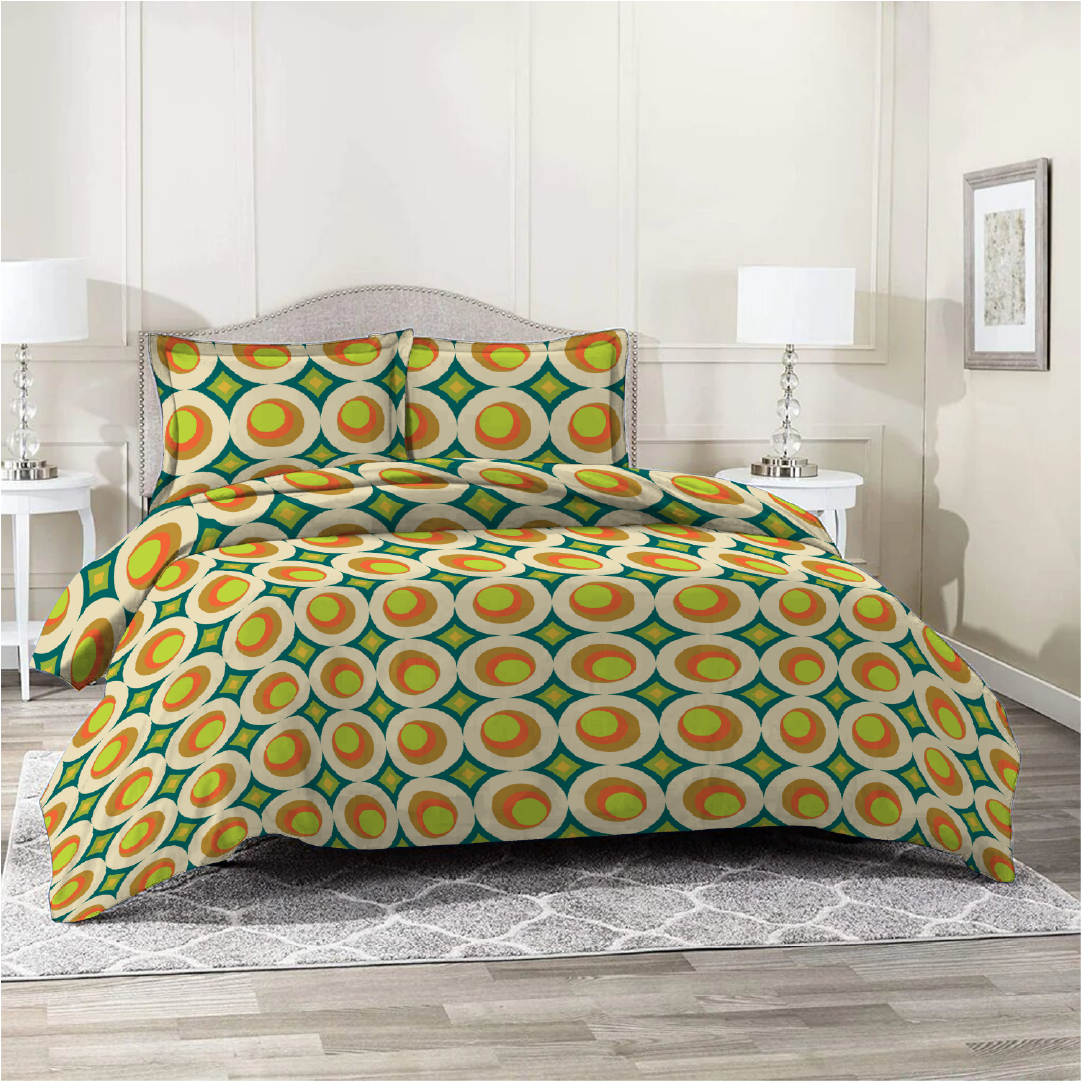 6 Piece - Avocado Round Circled Printed Duvet Cover Set