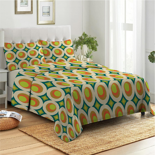 3 Piece - Avocado Round Circled Printed Bed Sheet Set - 2079