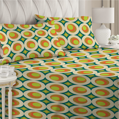 3 Piece - Avocado Round Circled Printed Bed Sheet Set - 2079