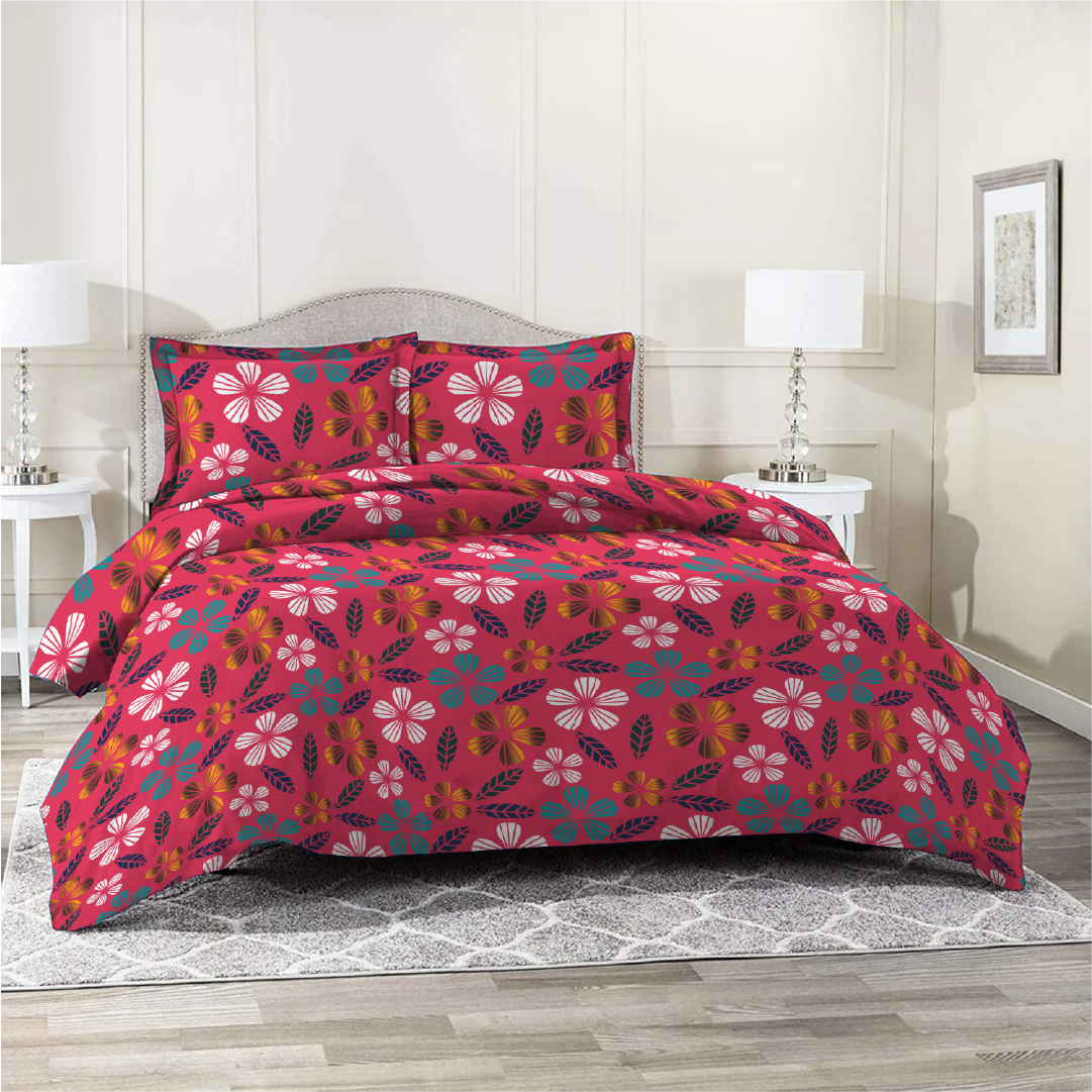 6 Piece - Punch Flowered Printed Duvet Cover Set