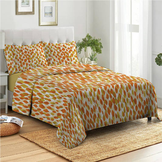 3 Piece - Leopard Patterened Orange Printed Bed Sheet Set - 2087