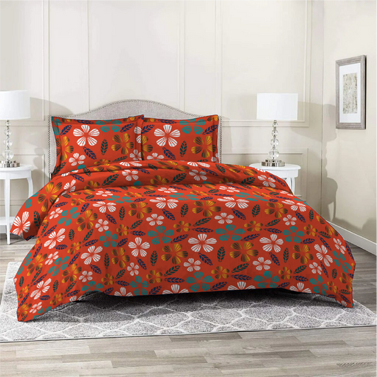 6 Piece - Vermilion Flowered Duvet Cover Set