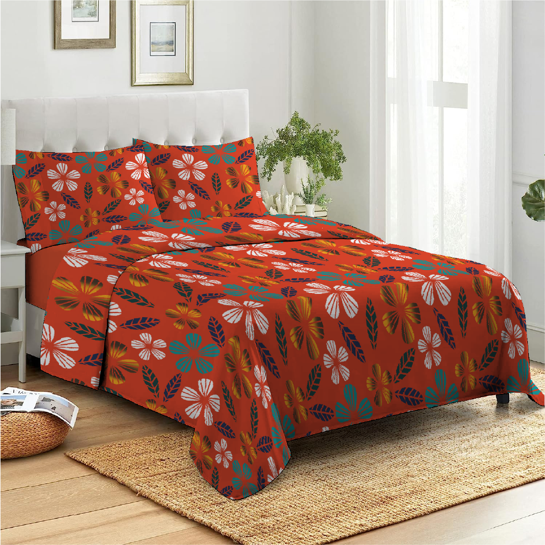 6 Piece - Vermilion Flowered Duvet Cover Set