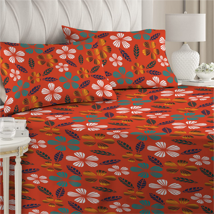 6 Piece - Vermilion Flowered Duvet Cover Set