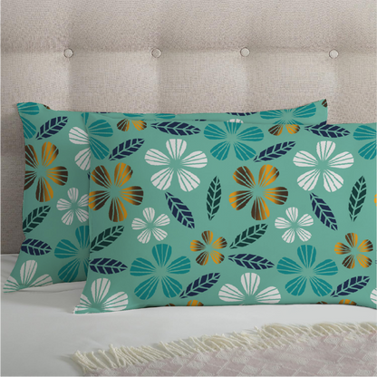 6 Piece - Turquoise Flowered Printed Duvet Cover Set