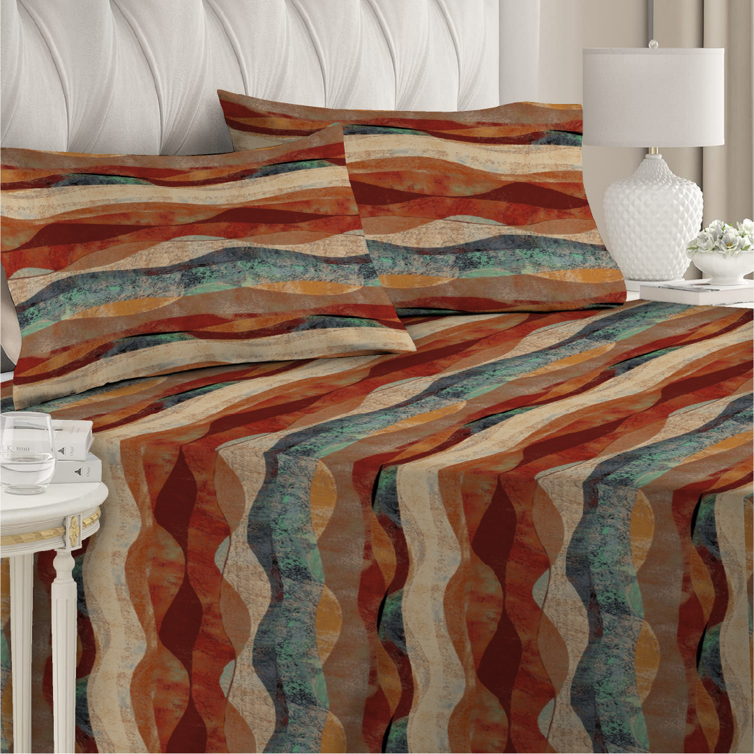 Waved Pattern Maroon Printed Bed Sheet