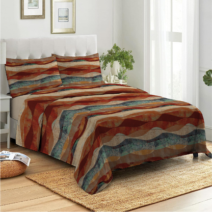 Waved Pattern Maroon Printed Bed Sheet