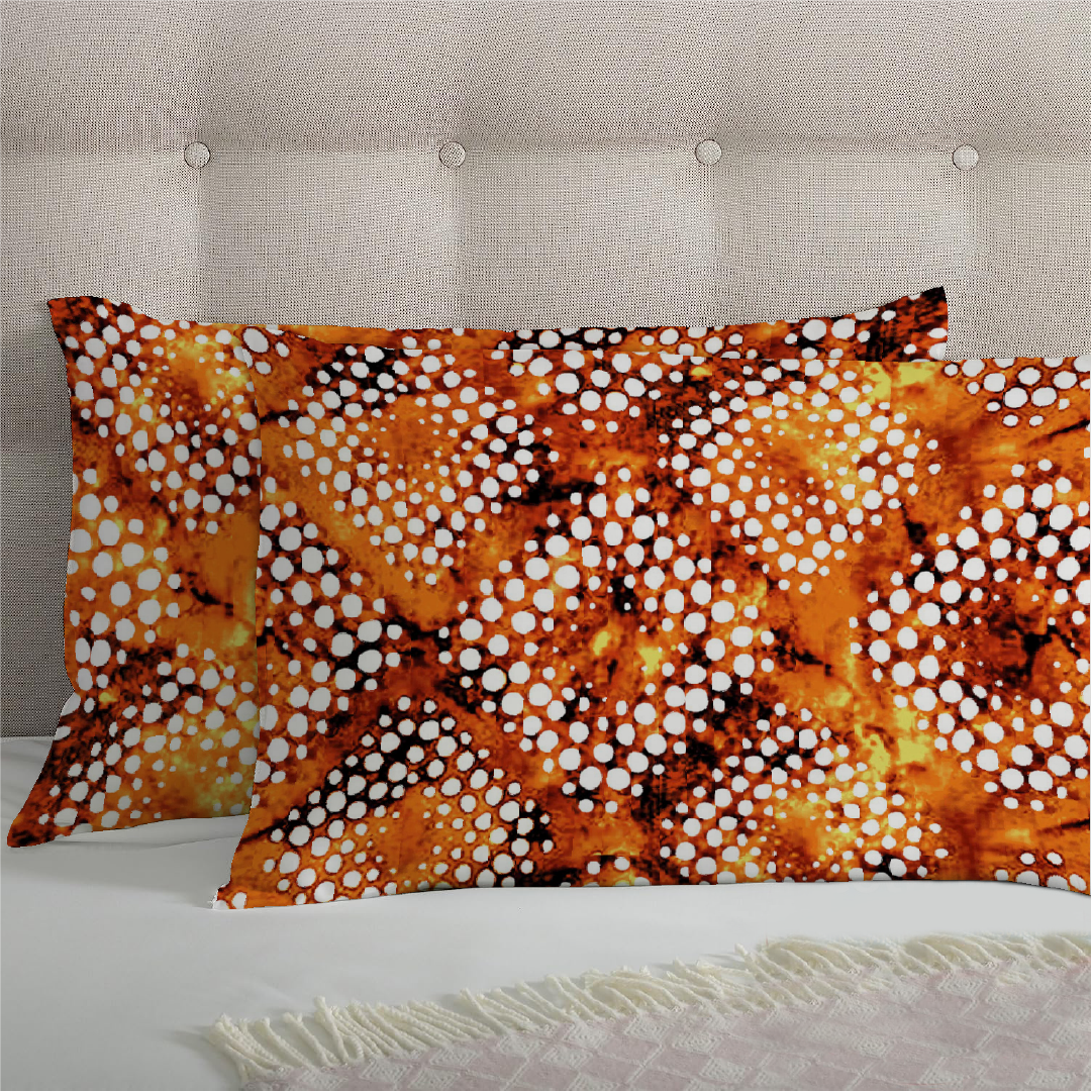 3 Piece - Tie and Die Patterned Orange Printed Bed Sheet Set - 2090