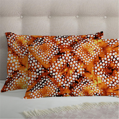 3 Piece - Tie and Die Patterned Orange Printed Bed Sheet Set - 2090