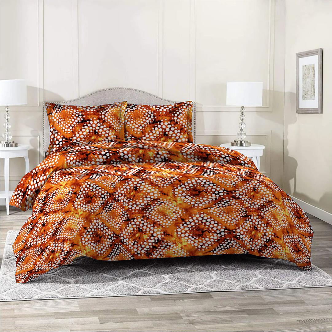 3 Piece - Tie and Die Patterned Orange Printed Bed Sheet Set - 2090