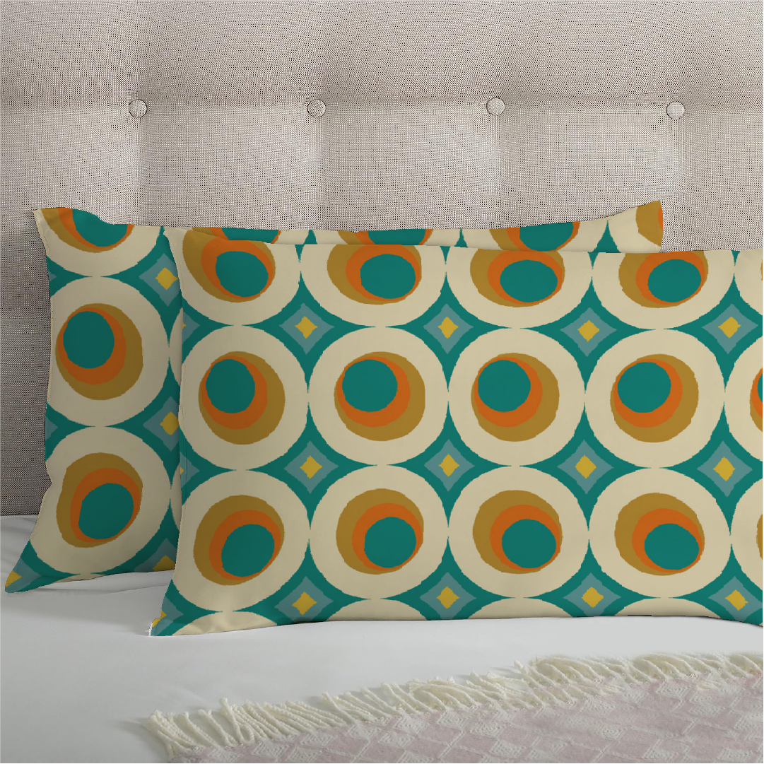 6 Piece - Teal Round Circled Printed Duvet Cover Set