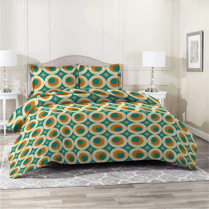 6 Piece - Teal Round Circled Printed Duvet Cover Set