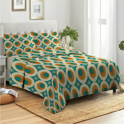 6 Piece - Teal Round Circled Printed Duvet Cover Set