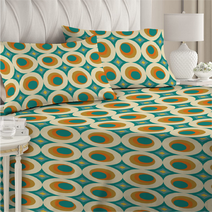 6 Piece - Teal Round Circled Printed Duvet Cover Set