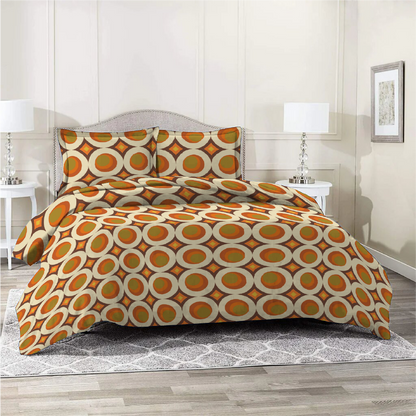 3 Piece - Pumpkin Round Circled Printed Bed Sheet Set - 2077