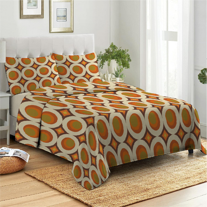 3 Piece - Pumpkin Round Circled Printed Bed Sheet Set - 2077