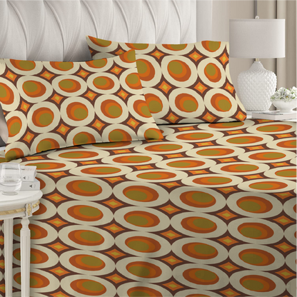 3 Piece - Pumpkin Round Circled Printed Bed Sheet Set - 2077