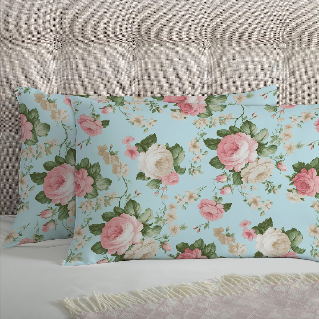 6 Piece - Grand Rose Aqua Printed Duvet Cover Set