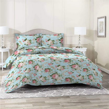 6 Piece - Grand Rose Aqua Printed Duvet Cover Set