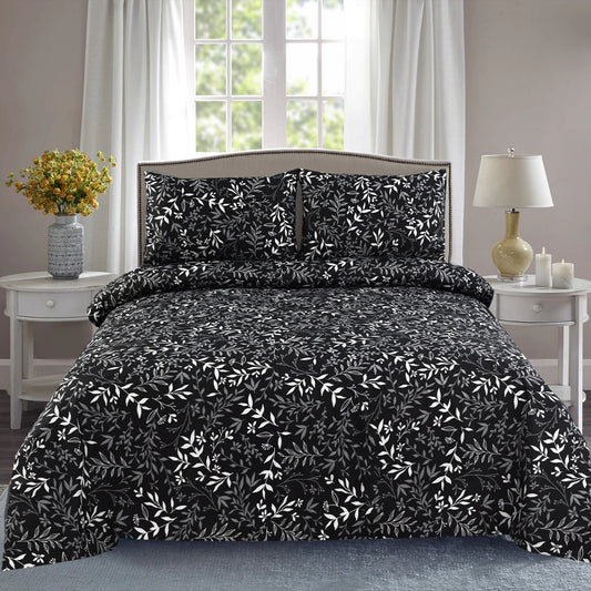 6 Piece - Black Ash Rowan Leaf Printed Duvet Cover Set
