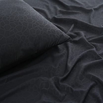 3 Piece - Black Self Printed Bed Sheet Set - 3143