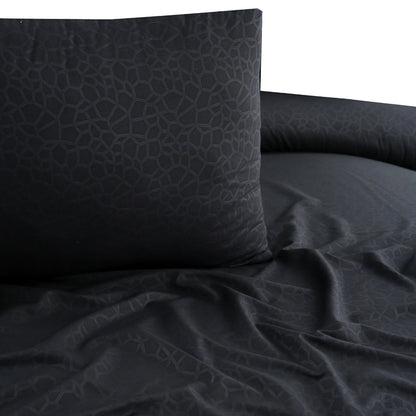 6 Piece - Black Self Printed Duvet Cover Set