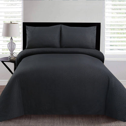 6 Piece - Black Self Printed Duvet Cover Set