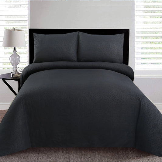6 Piece - Black Self Printed Duvet Cover Set
