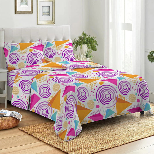 3 Piece - Vibrant Geo Printed Bed Sheet Set - 3052