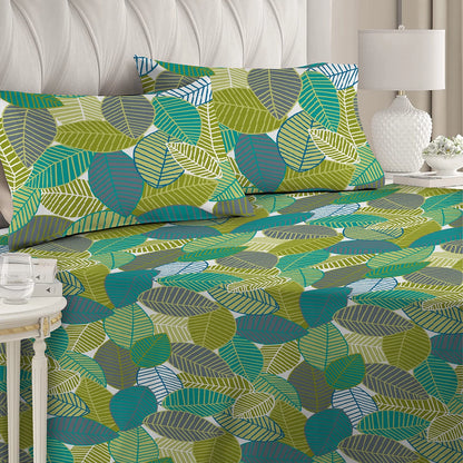 6 Piece - Green Leaf Printed Duvet Cover Set