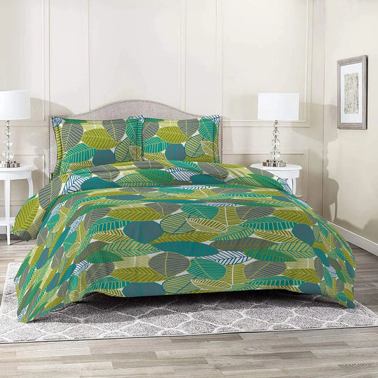 6 Piece - Green Leaf Printed Duvet Cover Set