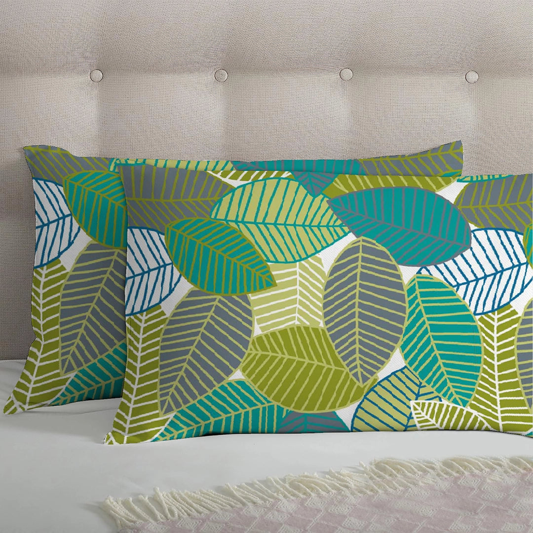 6 Piece - Green Leaf Printed Duvet Cover Set