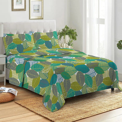6 Piece - Green Leaf Printed Duvet Cover Set