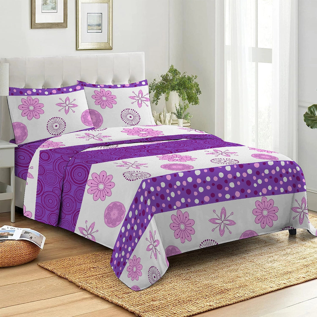3/6 Piece - Floral Base With Purple Stripes Set - 3160