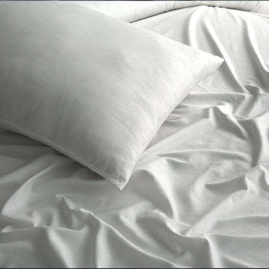 6 Piece - White Self Printed Duvet Cover Set