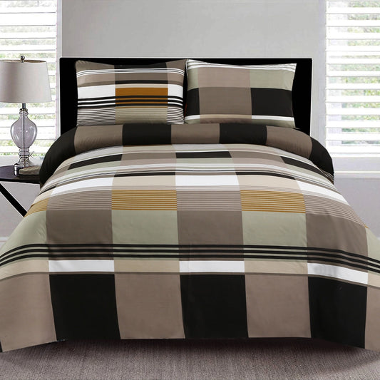 3 Piece - Neutral Tone Geometric Printed Bed Sheet Set - 3148