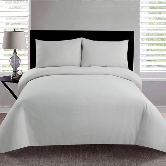 3 Piece - White Self Printed Bed Sheet Set - 3144