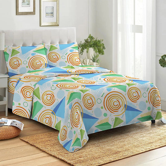 3 Piece - Modern Geo Waves Printed Bed Sheet Set - 3053
