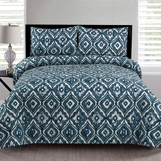 6 Piece - Blue & White Geometric Printed Duvet Cover Set