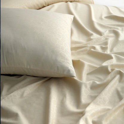 3 Piece - Beige Self Printed Bed Sheet Set - 3145