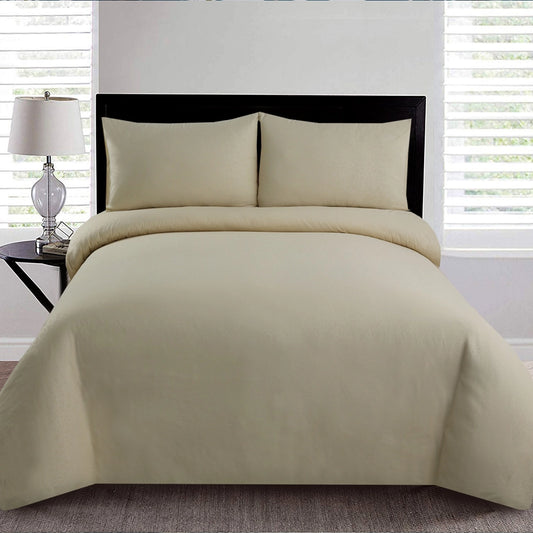 3 Piece - Beige Self Printed Bed Sheet Set - 3145