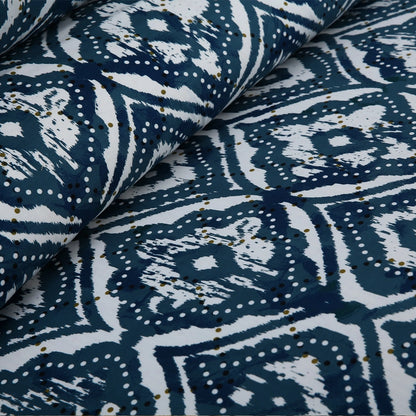 3 Piece - Blue & White Geometric Printed Bed Sheet Set - 3149