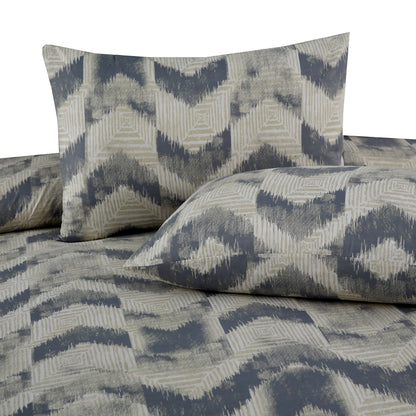 6 Piece - Grey & Beige Chevron Printed Duvet Cover Set
