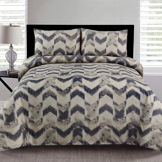 6 Piece - Grey & Beige Chevron Printed Duvet Cover Set