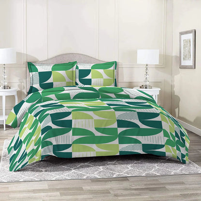 3 Piece - Green Geometric Printed Bed Sheet Set - 3055