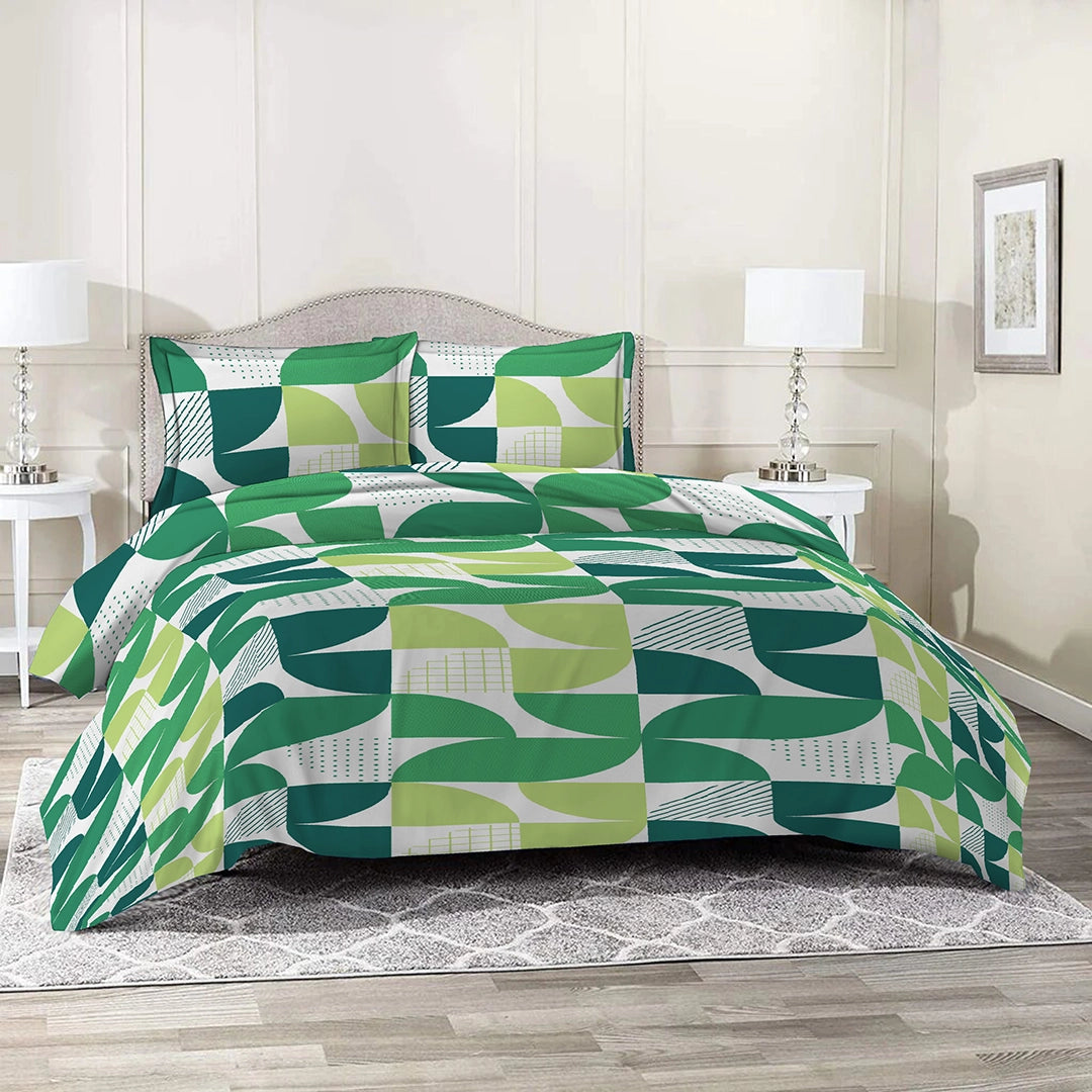 6 Piece - Green Geometric Printed Duvet Cover Set